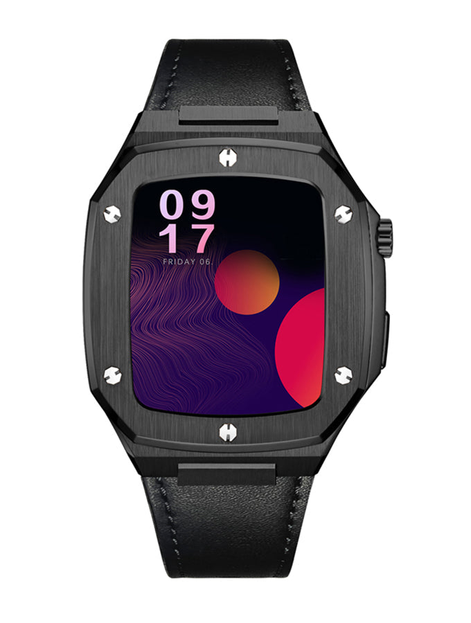 Iconic Luxury Black Leather Apple Watchband (44mm)