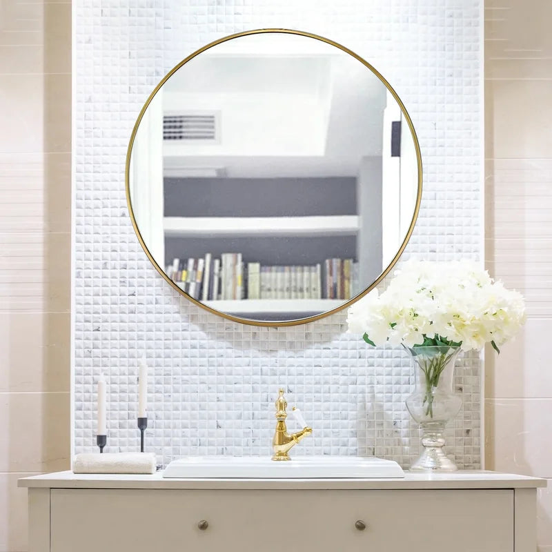 Brushed Frame Hanging Mirror Gold