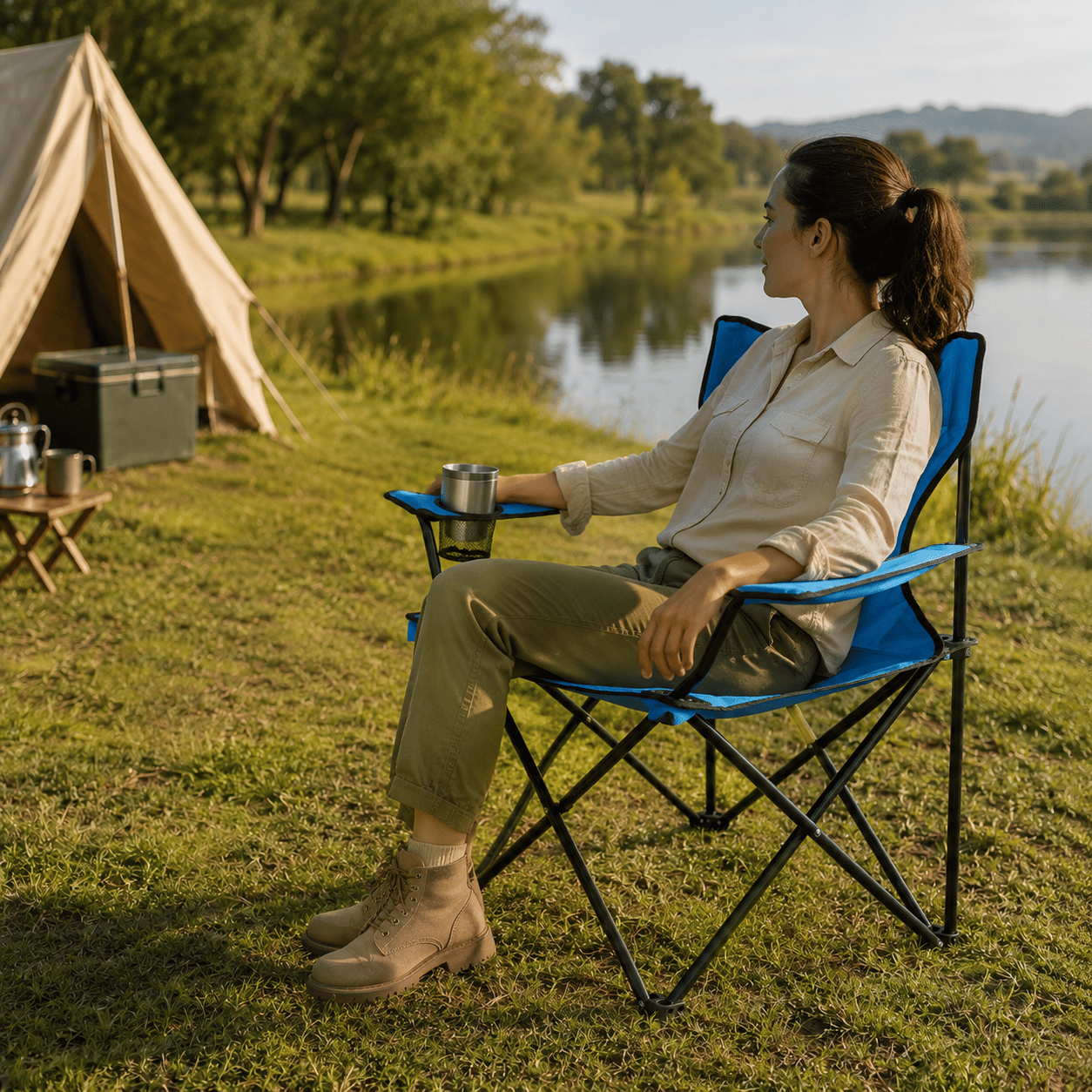 Portable Waterproof Folding Camping Chair with Cup Holder