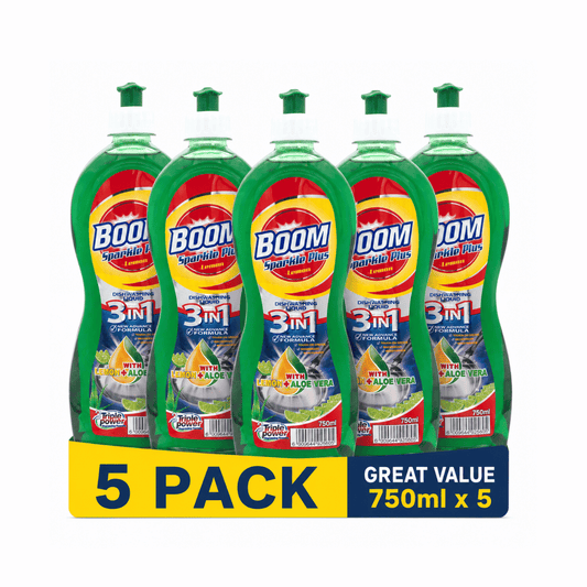 Boom Sparkle Plus Lemon Dishwashing Liquid 750ml (pack of 5)