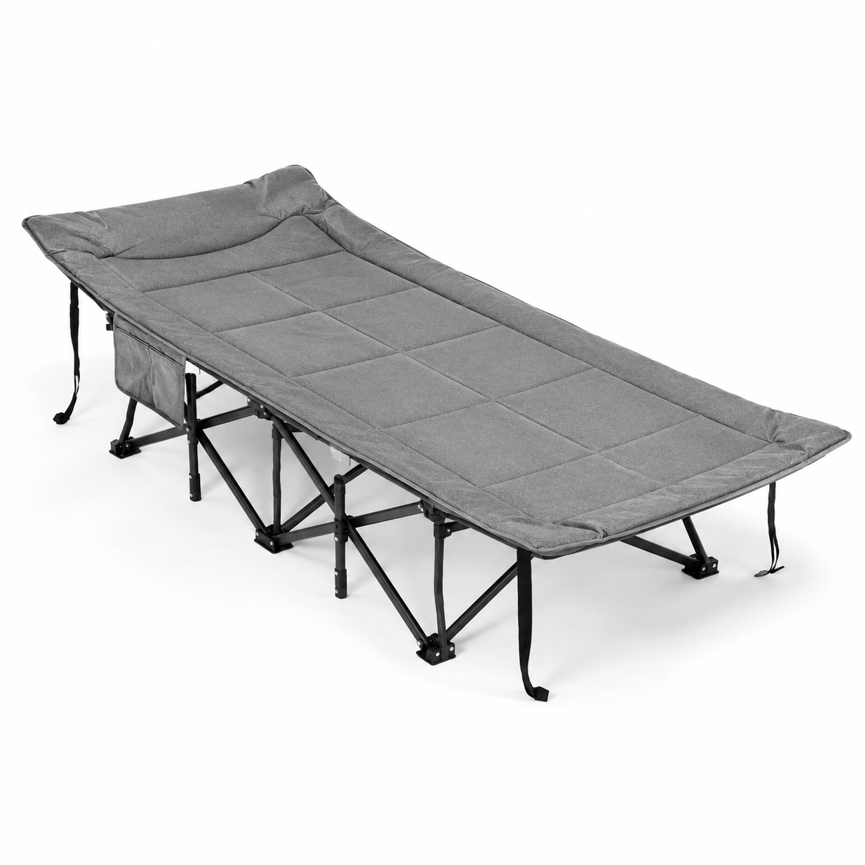 Soul Luxury Folding Camping Bed with Padded Headrest and Utility Side Pocket