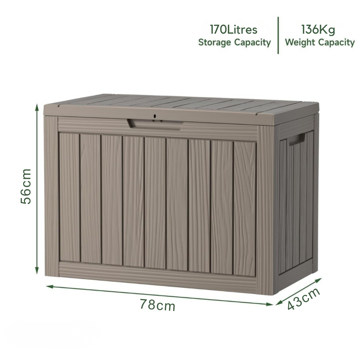 Outdoor Resin Storage Box 170L - Waterproof& UV-Resistant Patio Storage
