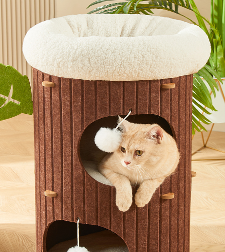 Modern Cat Tree Condo with Scratching Bucket