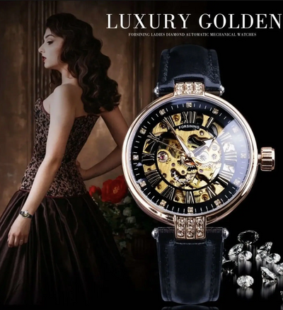 Vento Automatic Luxury Woman's Watch - Black/Gold