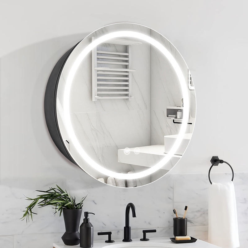 Round Mirrored LED Bathroom Cupboard