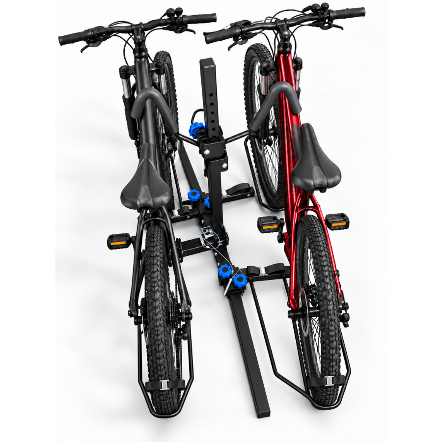 Two-Bike Hitch-Mounted Bicycle Rack with Adjustable Wheel Cradles