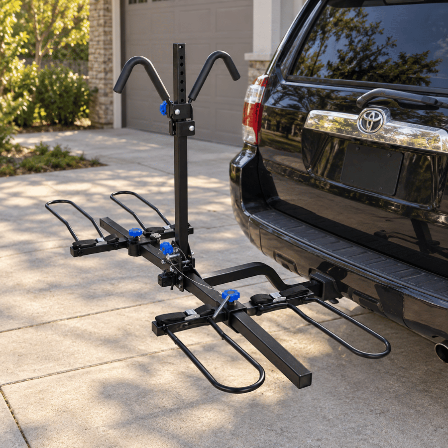Two-Bike Hitch-Mounted Bicycle Rack with Adjustable Wheel Cradles