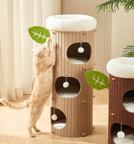 Modern Cat Tree Condo with Scratching Bucket