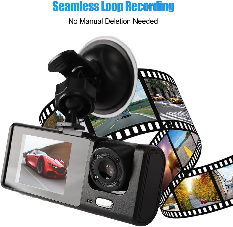 1080p Triple-Lens Dash Cam with Front, Rear & Cabin Recording