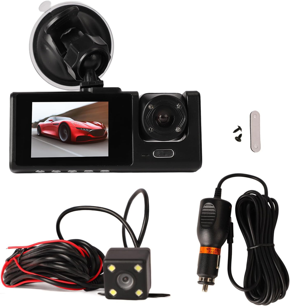 1080p Triple-Lens Dash Cam with Front, Rear & Cabin Recording
