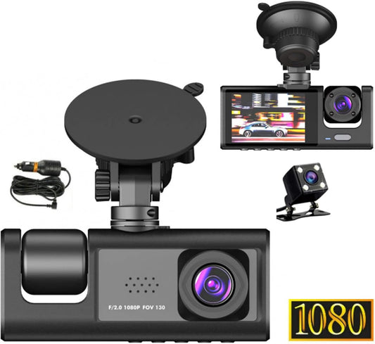 1080p Triple-Lens Dash Cam with Front, Rear & Cabin Recording