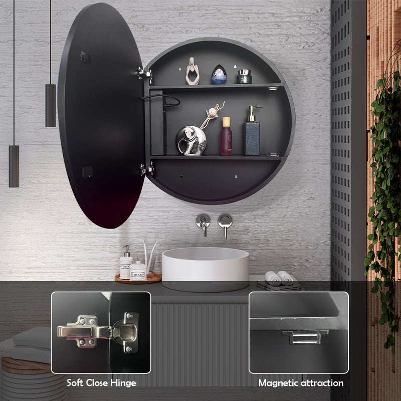 Round Mirrored LED Bathroom Cupboard