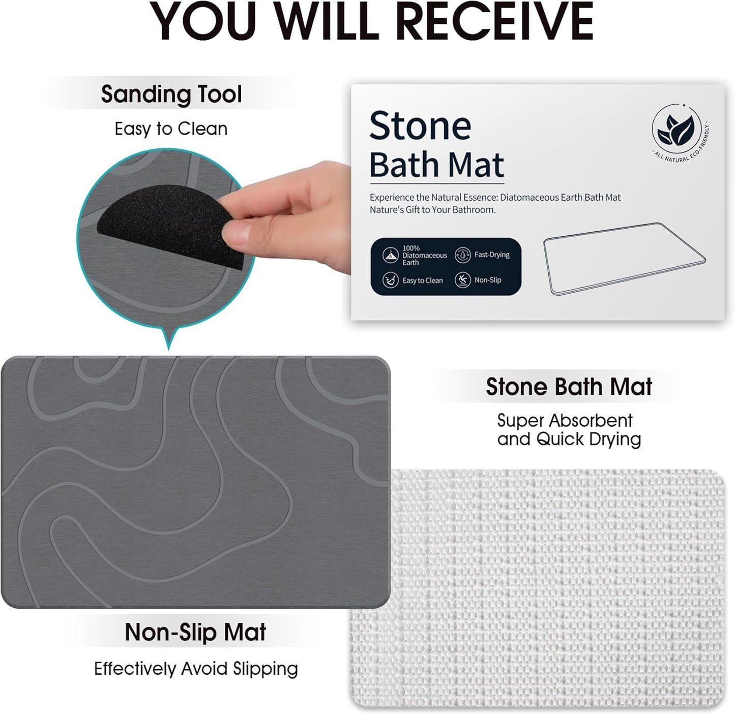 FLowMat Stone Bath Mat (Diatomaceous Earth)