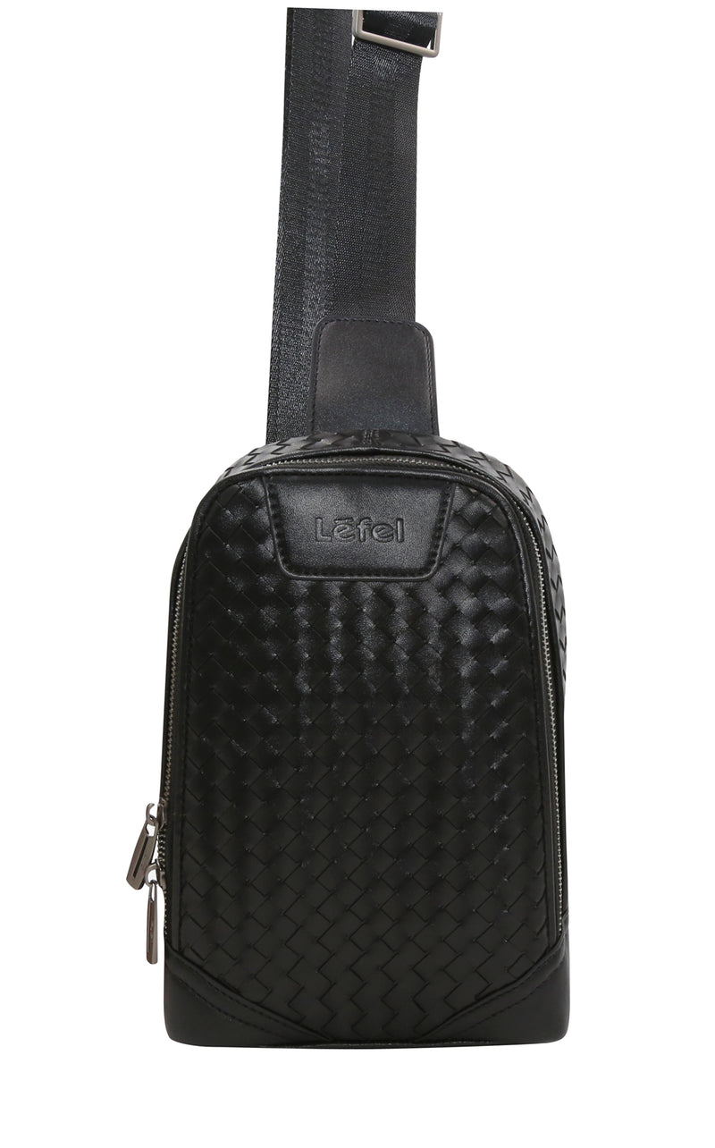 Chic Black Woven PU Leather Crossbody