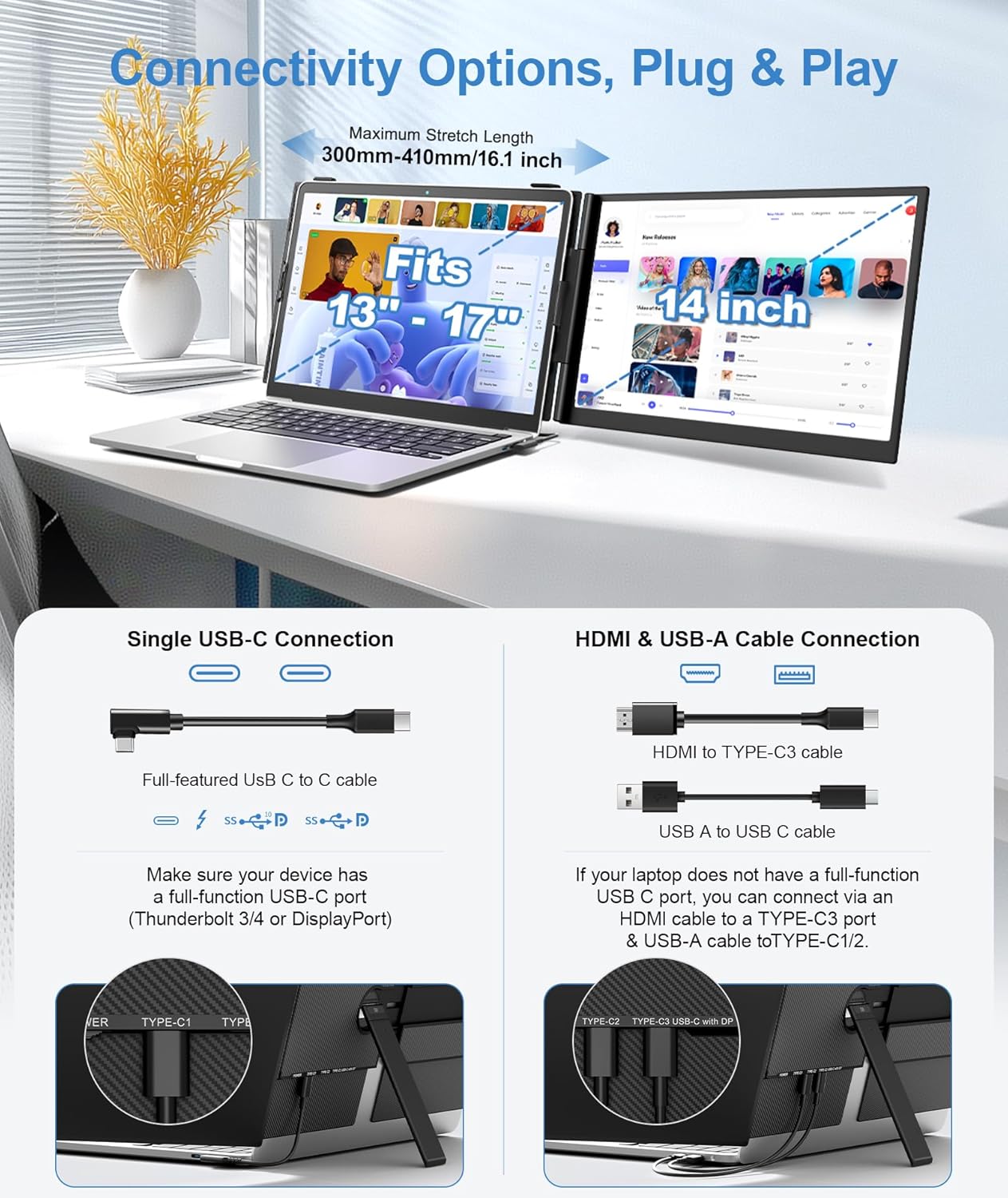 14” Dual Laptop Screen Extender - Thin as Cicada’s Wings