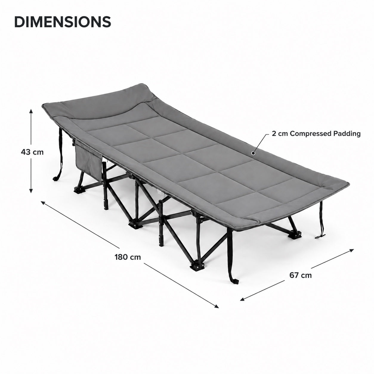 Soul Luxury Folding Camping Bed with Padded Headrest and Utility Side Pocket
