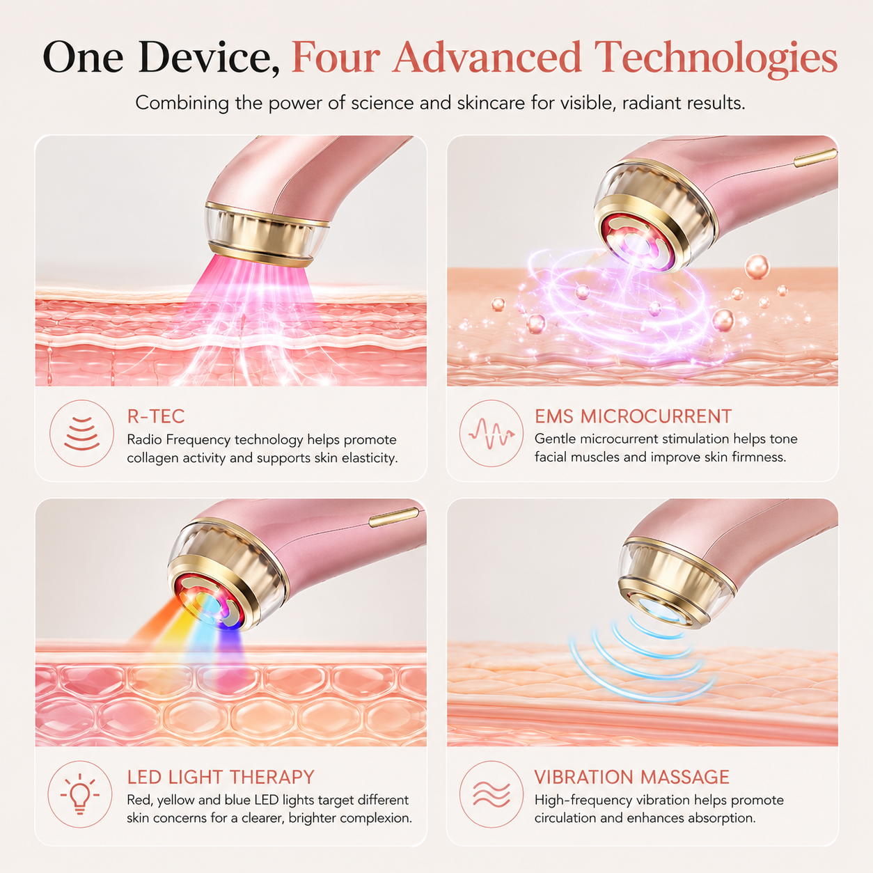 6-in-1 Multifunction Facial Beauty Device with Microcurrent, LED Light Therapy & Cooling Care