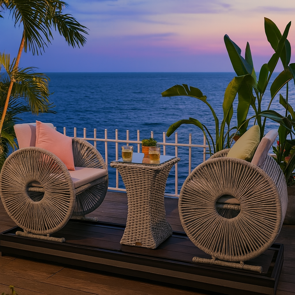 Luxury Outdoor Handwoven Rattan Rocking Sofa Chair