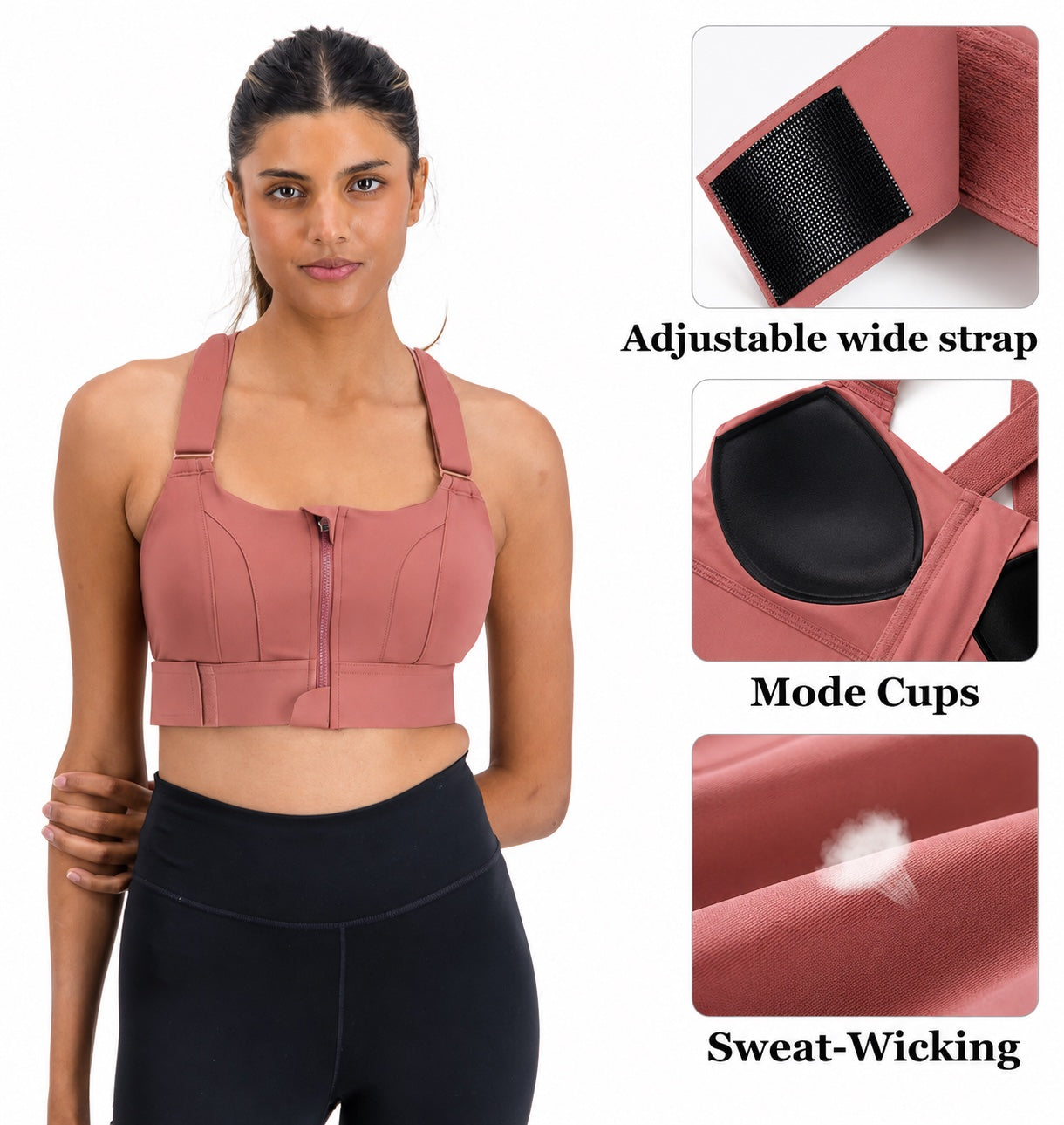 Women’s Sculpting High Impact Sports Bra with Front Zip & Adjustable Compression Fit