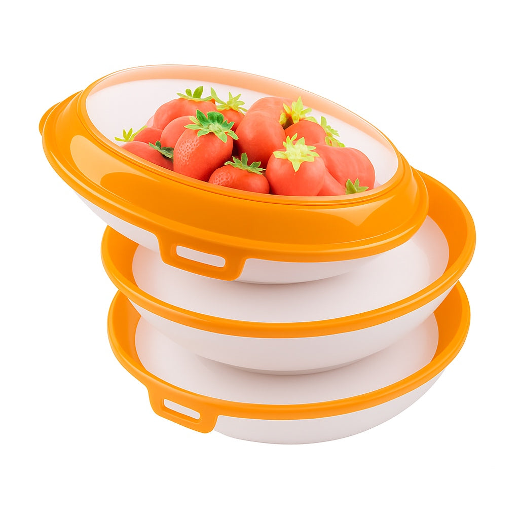 Reusable Leak-Proof Rounded Food Preservation Tray - Pack of 3