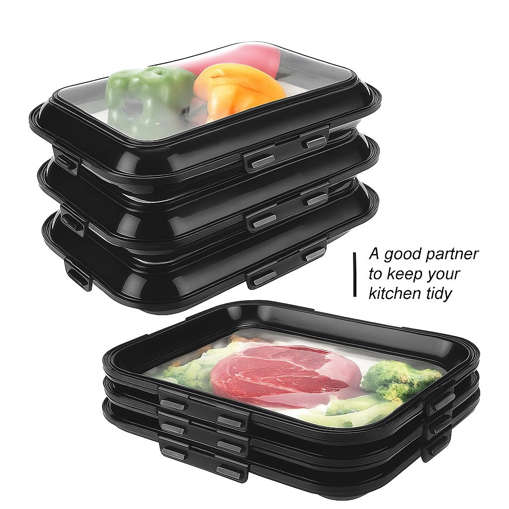 Reusable Leak-Proof Rectangular Vacuum Food Preservation Tray Set  - Pack of 3