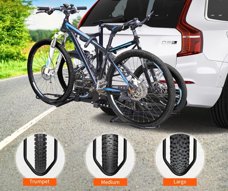 Two-Bike Hitch-Mounted Bicycle Rack with Adjustable Wheel Cradles