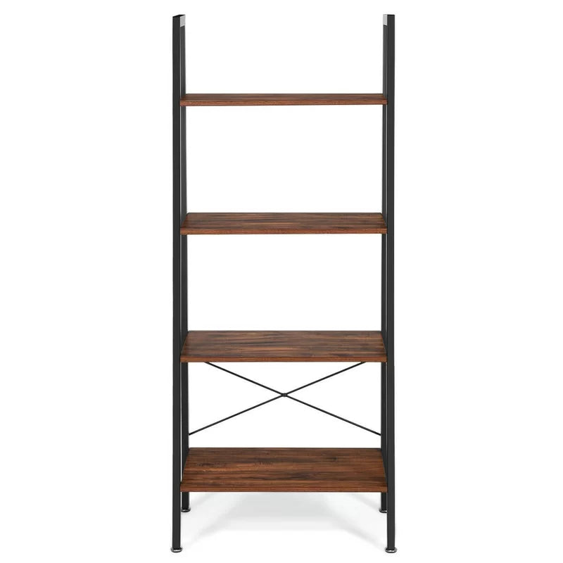 4-Tier Free-Standing Steel Frame Ladder Bookshelf