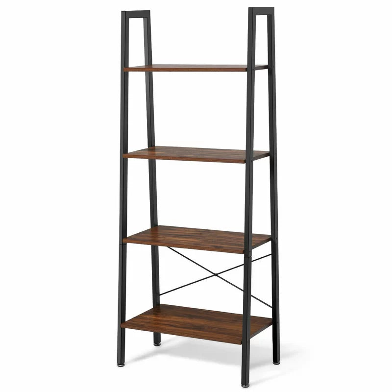 4-Tier Free-Standing Steel Frame Ladder Bookshelf