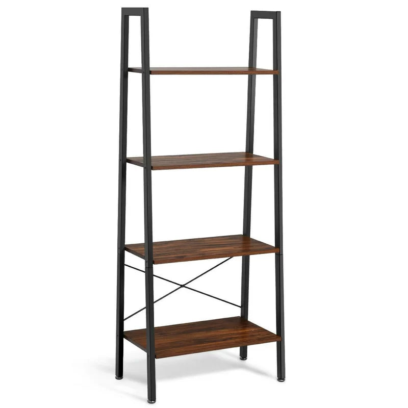4-Tier Free-Standing Steel Frame Ladder Bookshelf