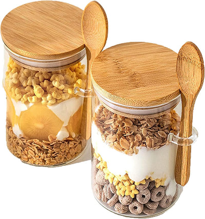 Set of 3 Glass Jars with Airtight Bamboo Lid & Spoon