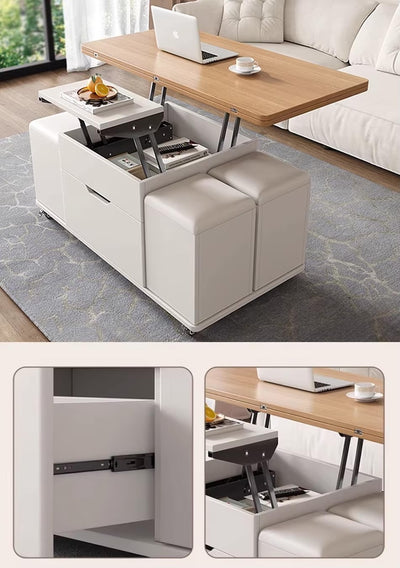Modern Multi-Functional Convertible Coffee/Dining Table with 4 Stools & Storage