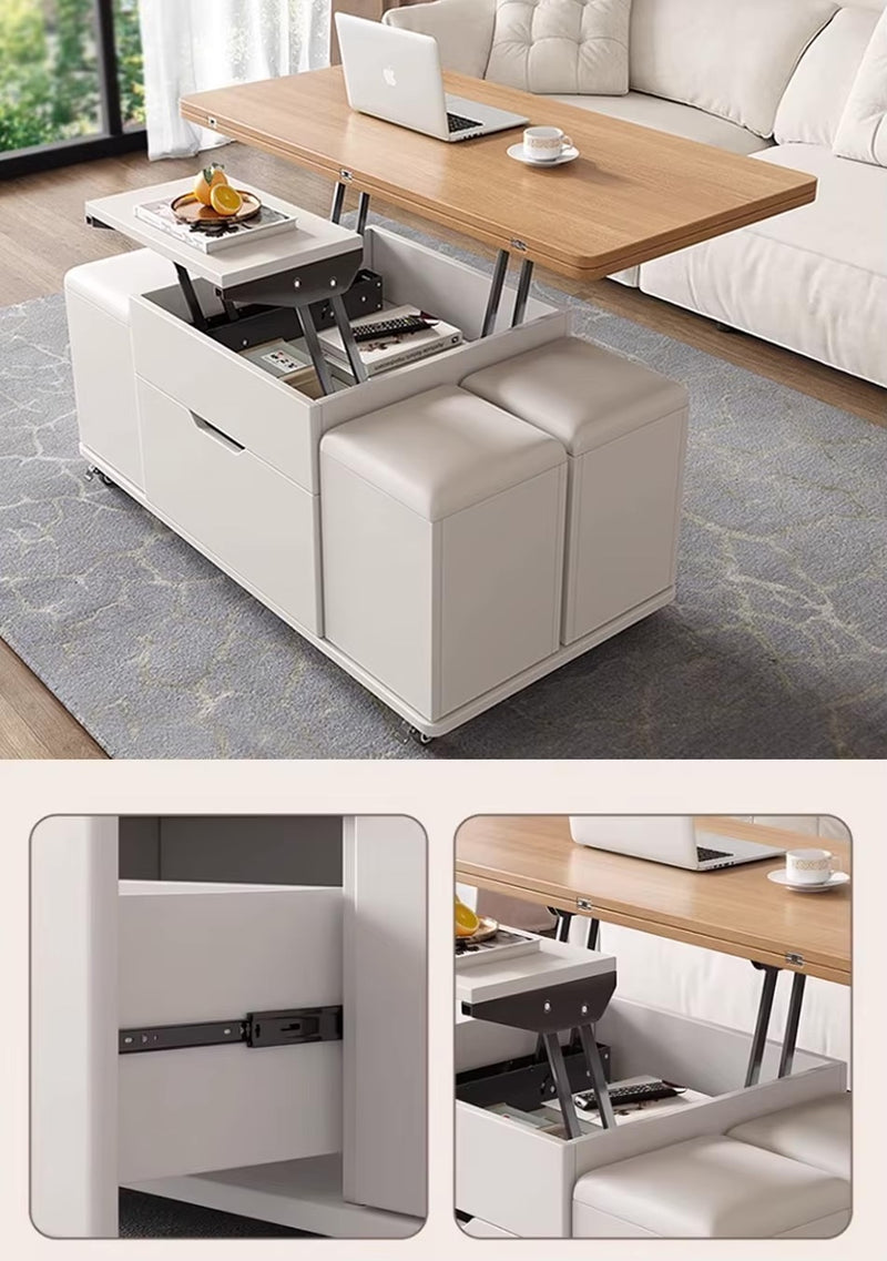 Modern Multi-Functional Convertible Coffee/Dining Table with 4 Stools & Storage