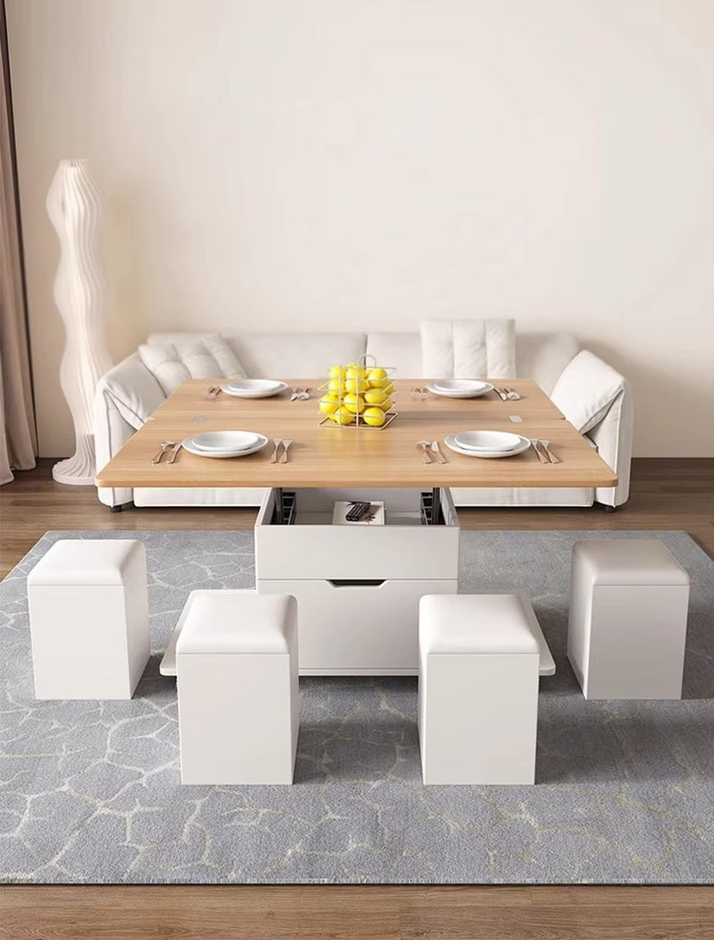 Modern Multi-Functional Convertible Coffee/Dining Table with 4 Stools & Storage