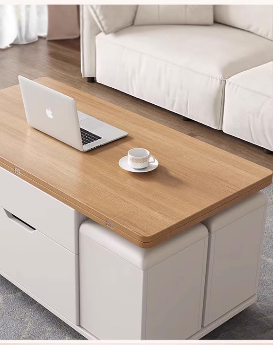 Modern Multi-Functional Convertible Coffee/Dining Table with 4 Stools & Storage
