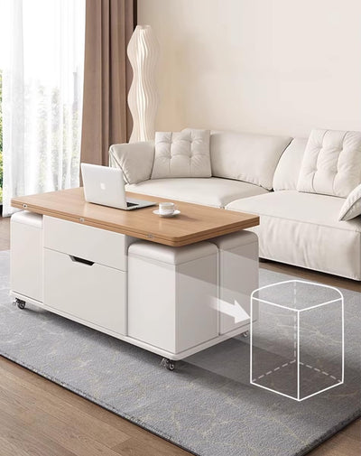 Modern Multi-Functional Convertible Coffee/Dining Table with 4 Stools & Storage