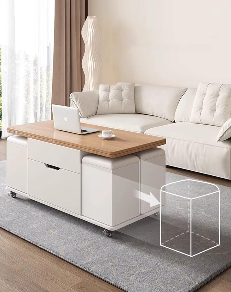 Modern Multi-Functional Convertible Coffee/Dining Table with 4 Stools & Storage