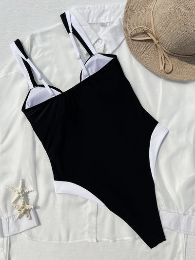 Black Deep-V One-piece Swimsuit