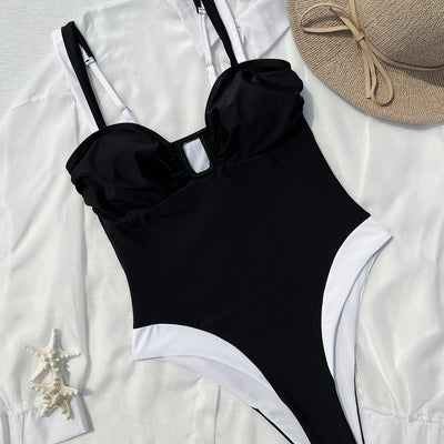 Black Deep-V One-piece Swimsuit