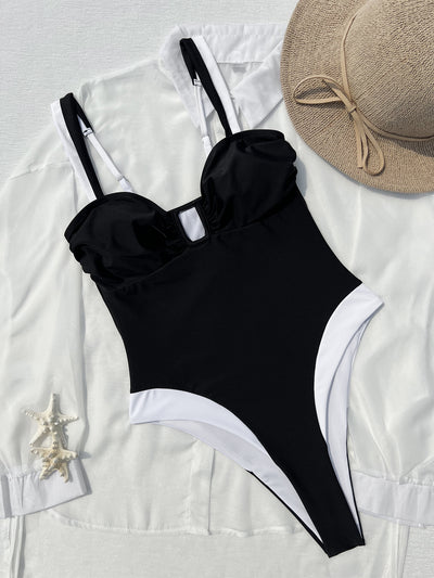 Black Deep-V One-piece Swimsuit