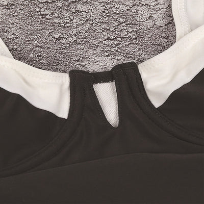 Black One-Piece with White Trim Swimsuit (Square Neck)