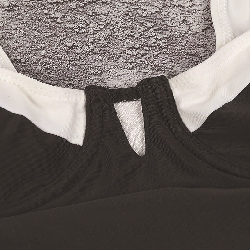 Black One-Piece with White Trim Swimsuit (Square Neck)