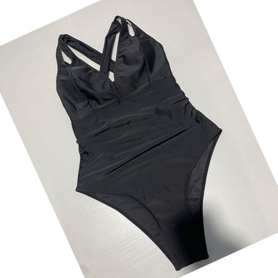Black Halter V-Neck Swimsuit