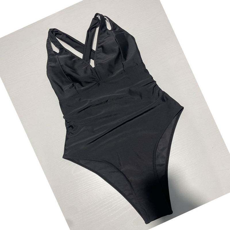 Black Halter V-Neck Swimsuit