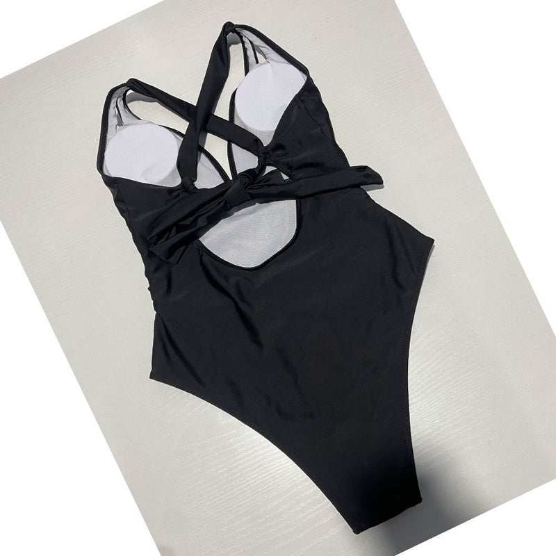 Black Halter V-Neck Swimsuit
