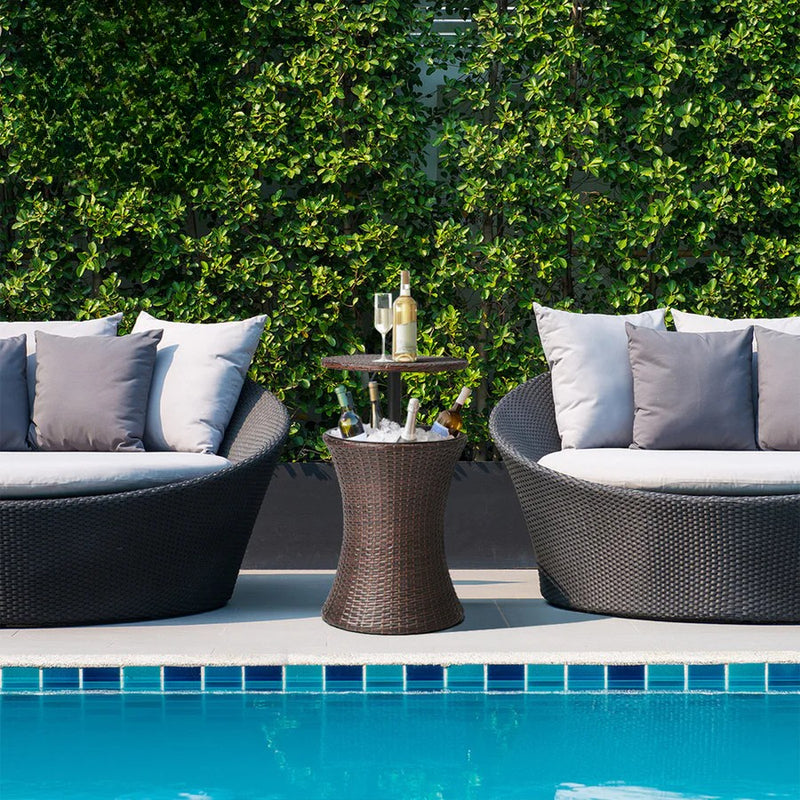 2-in-1 Outdoor Rattan Adjustable Bar/Coffee Table & Ice Cooler