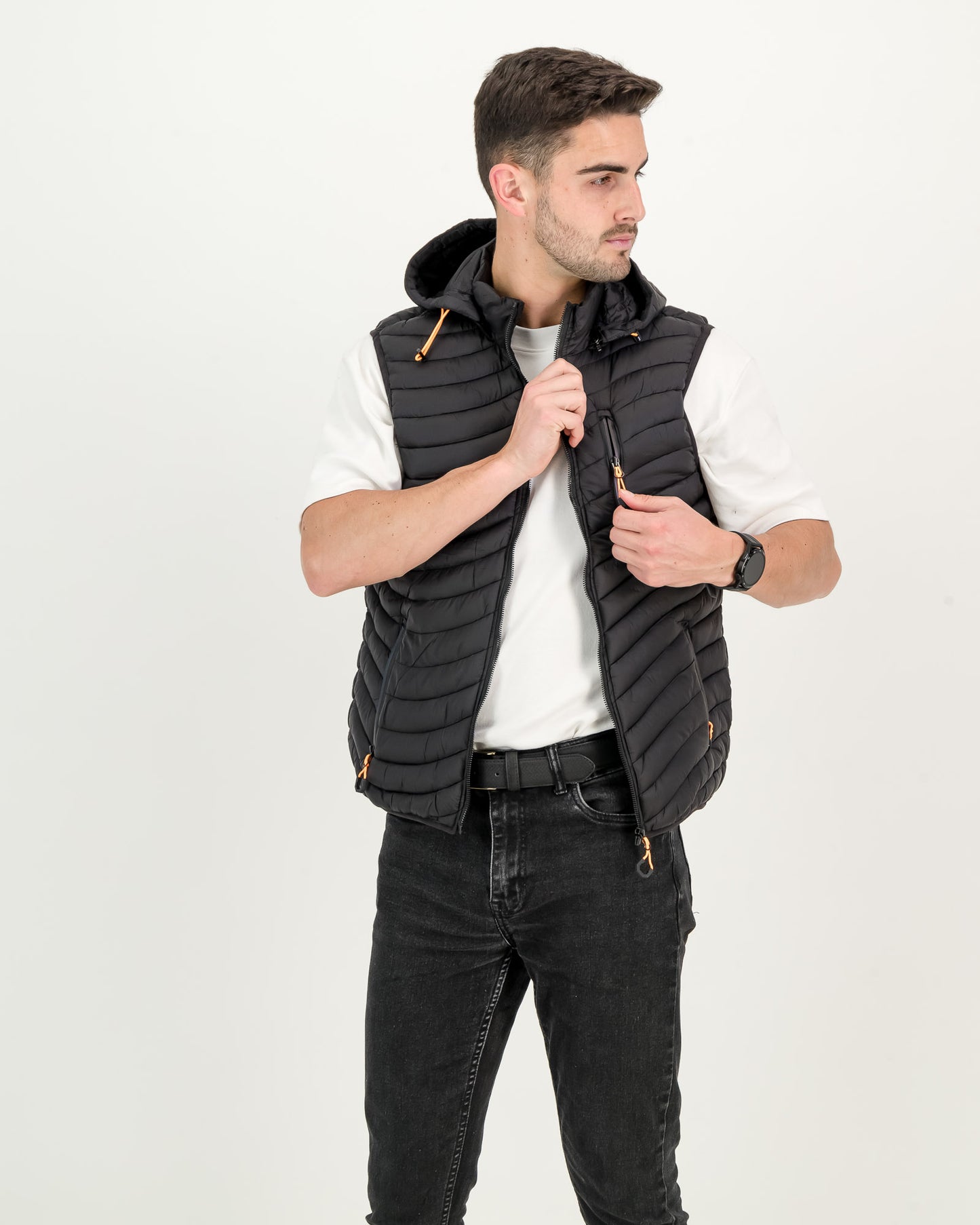 Men's Sleeveless Puffer Jacket with Reflective Zips
