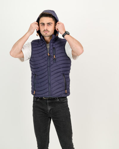 Men's Sleeveless Puffer Jacket with Reflective Zips