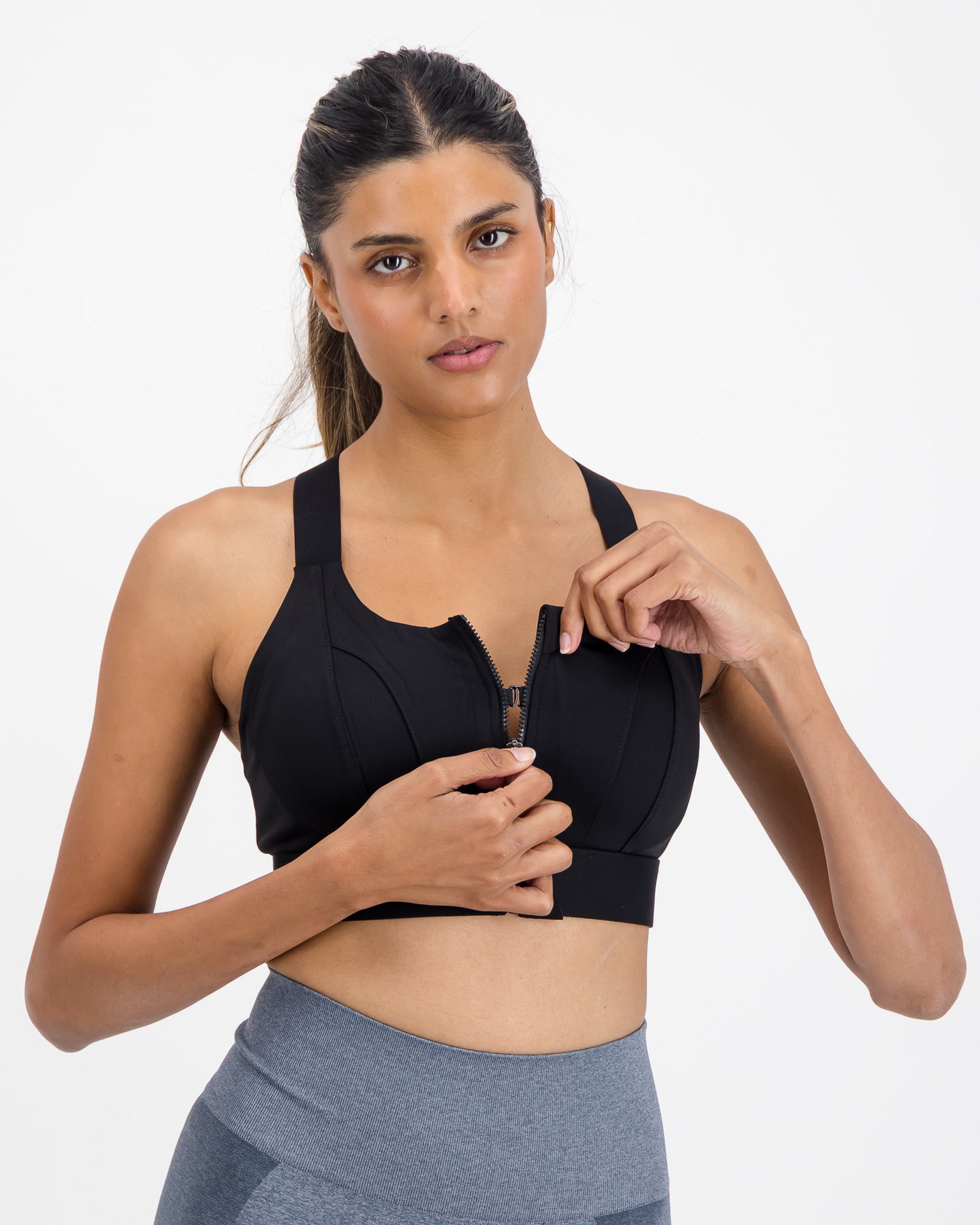 Women’s Front Zip Longline High Impact Sports Bra