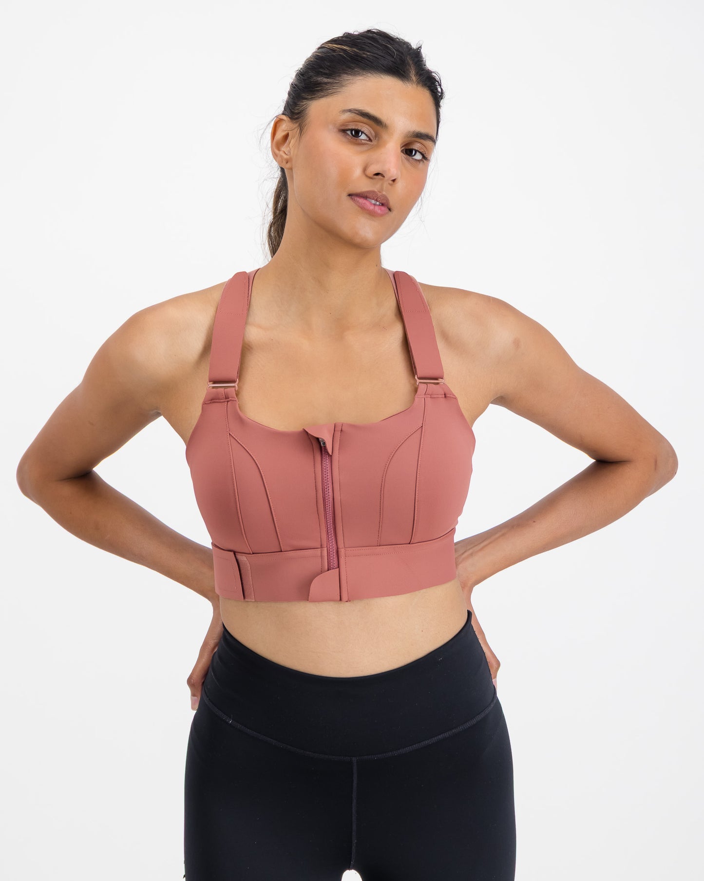 Women’s Sculpting High Impact Sports Bra with Front Zip & Adjustable Compression Fit