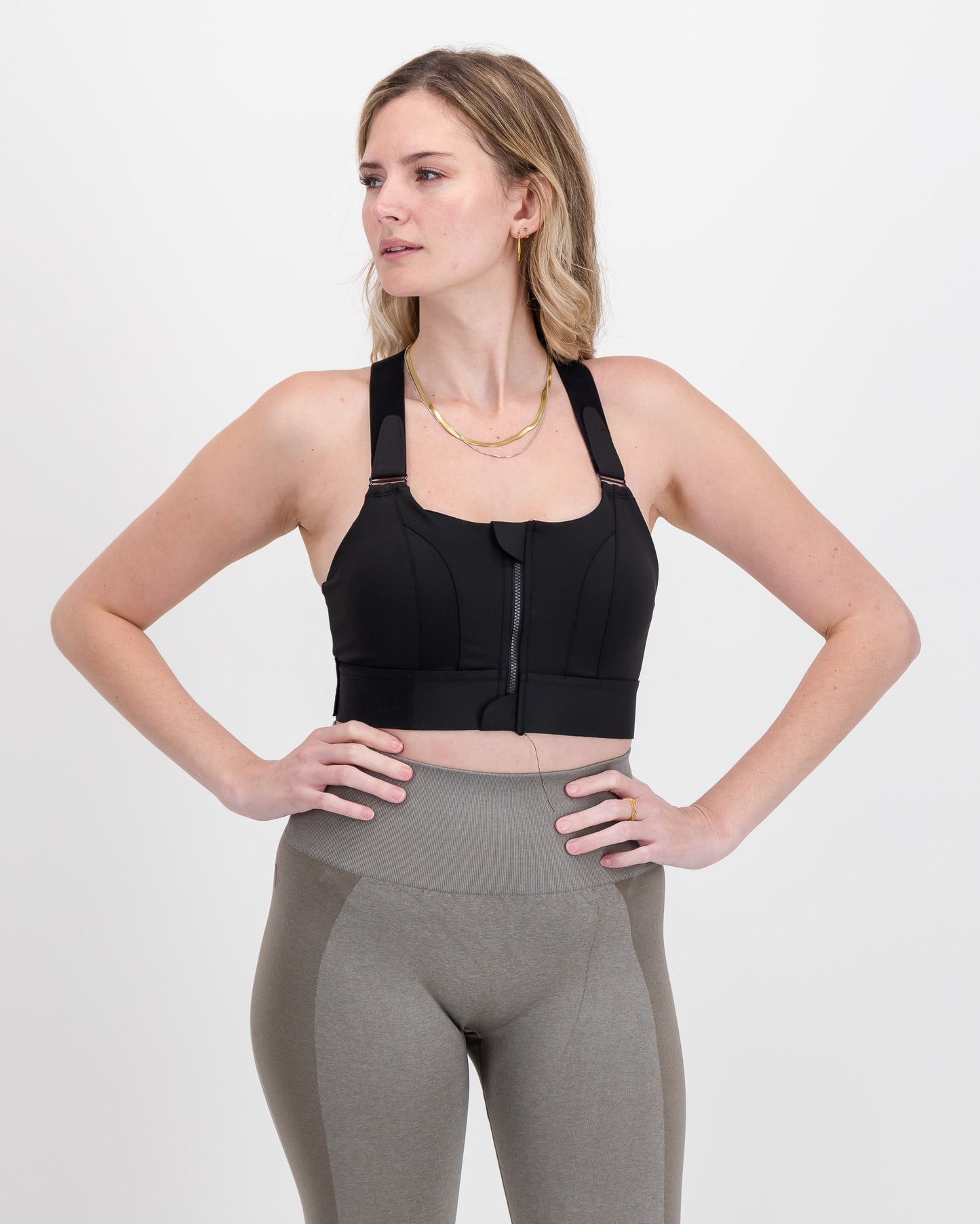 Women’s Sculpting High Impact Sports Bra with Front Zip & Adjustable Compression Fit